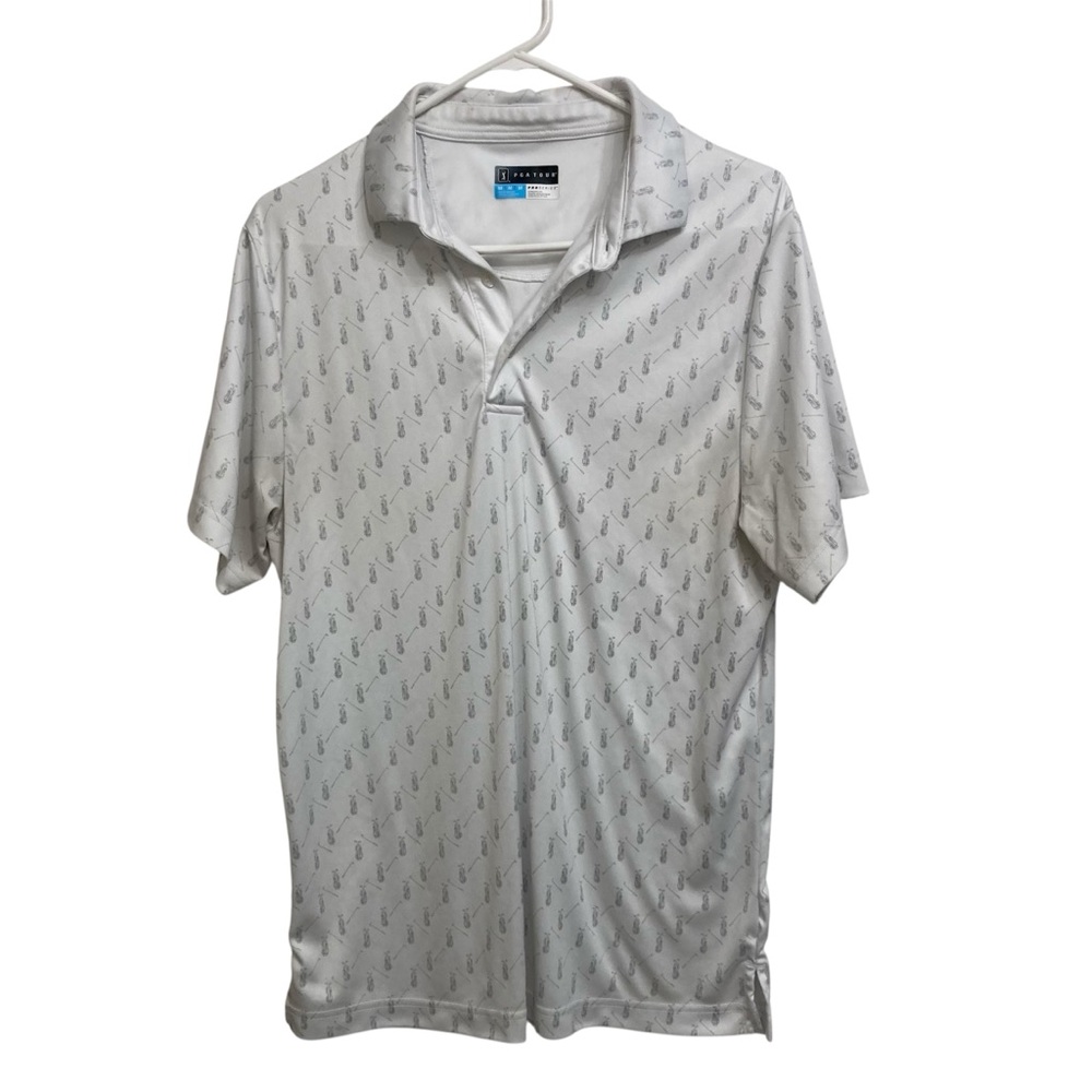 3/$15 PGA Tour Pro Series White Polo Shirt Golf Bag Pattern Athletic Mens Medium
